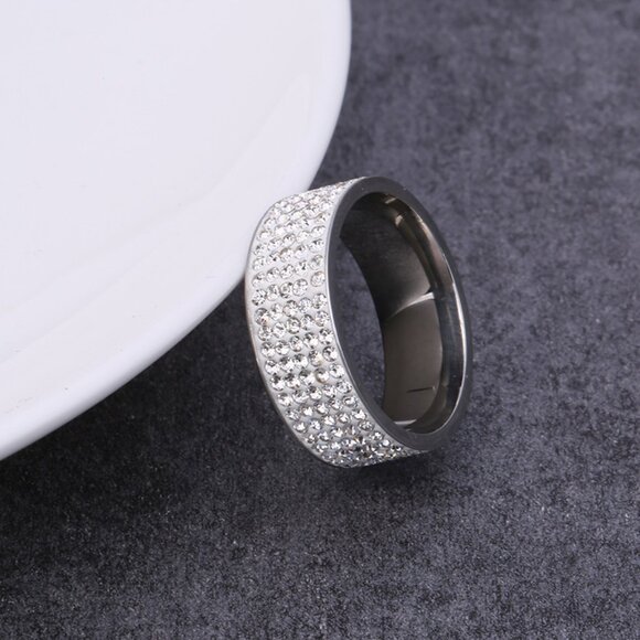 3/$35 Black & Clear Cubic Zirconia Wide Band Ring Stainless Steel Jewelry - Picture 5 of 6